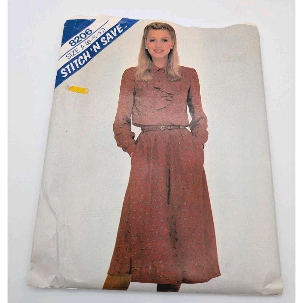 Vintage McCalls 80s Sewing Pattern Blouse & Skirt 8208 Women's 6 8 10 Uncut